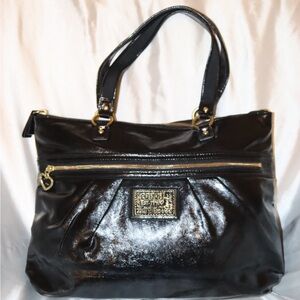 Coach Black Poppy Tote Bag with Gold Accents